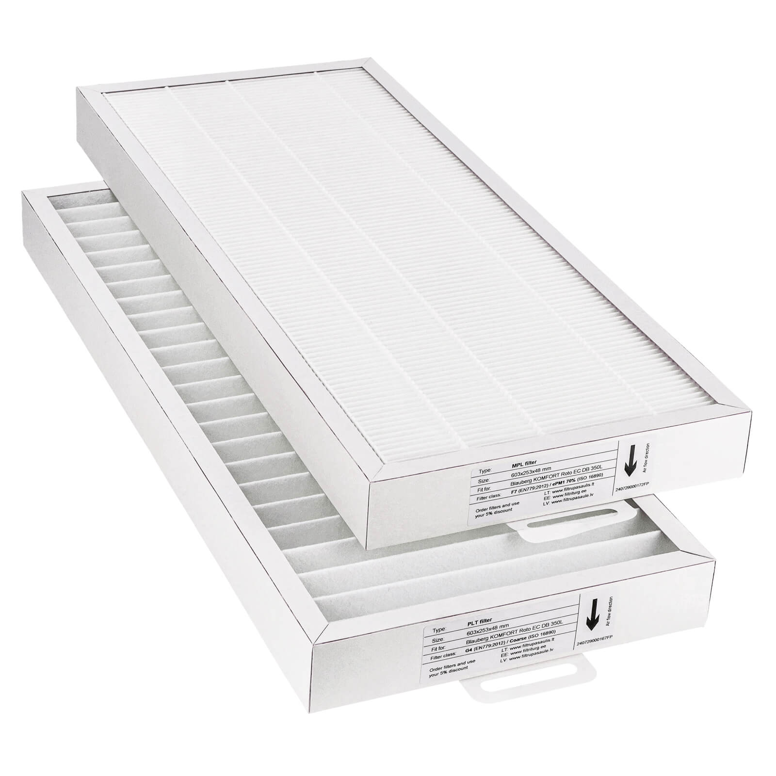 Blauberg Komfort Roto EC DB 350L Filtersatz G4+F7 (Hausmarke) 603x253x48