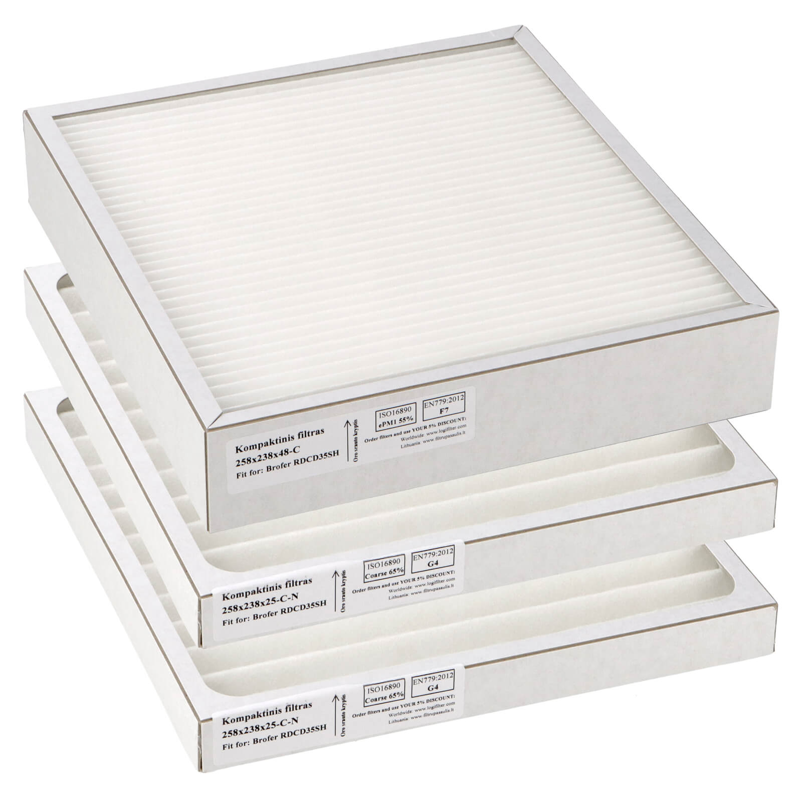 Brofer RDCD35SH Filtersatz G4+G4+F7 258x238x25 + 258x238x48