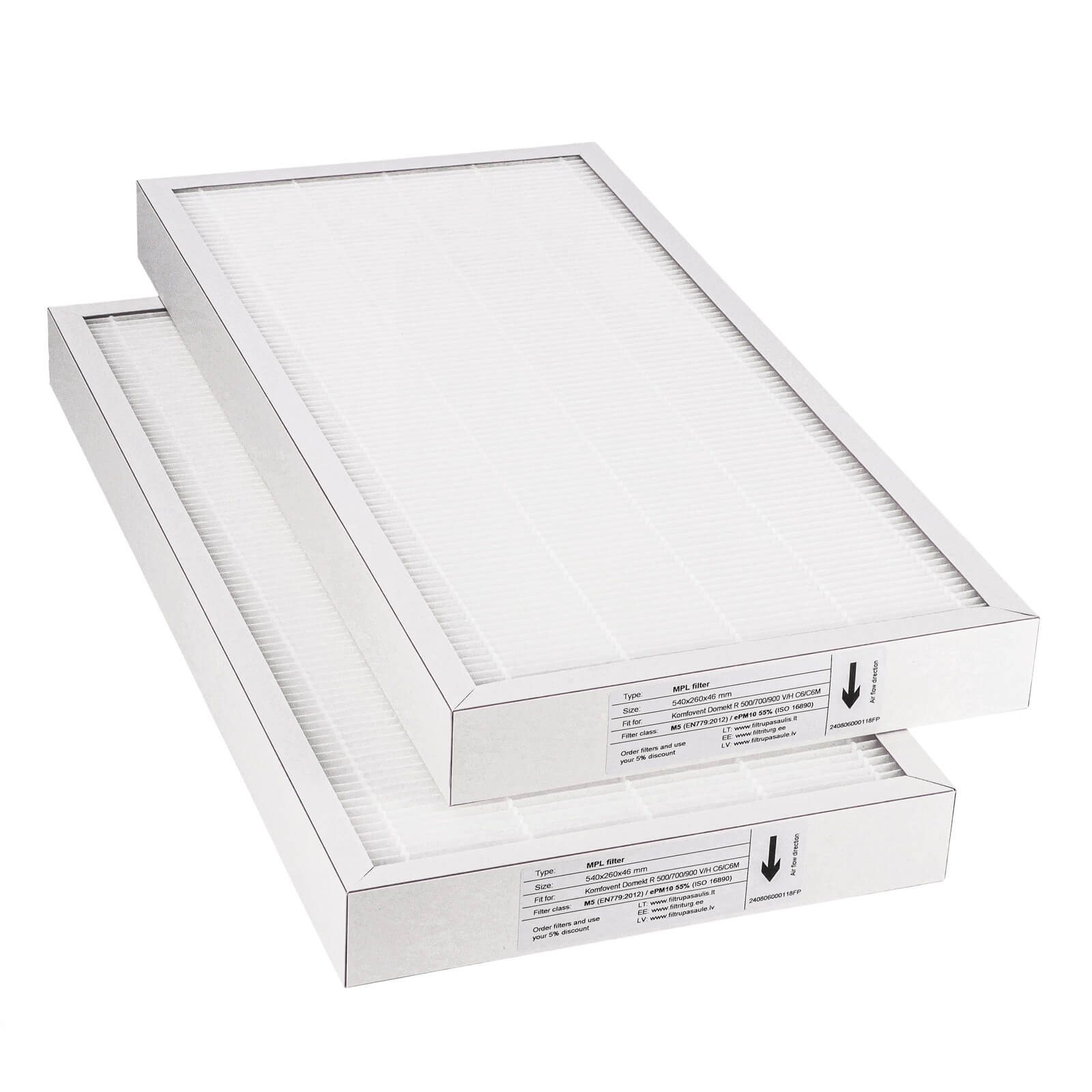 Komfovent Domekt R 500-700-900 V-H C6-C6M Filtersatz M5+M5 (Hausmarke) 540x260x46