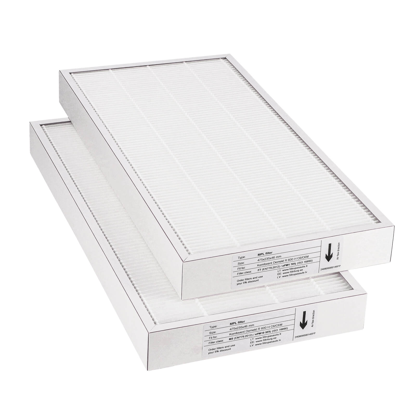 Komfovent Domekt R 600 H C6-C6M Filtersatz M5+F7 (Hausmarke) 475x235x46