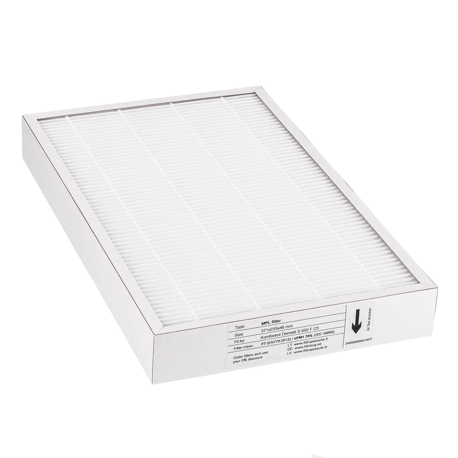 Komfovent Domekt S 650 F C5 Filter F7 (Hausmarke) 371x235x46