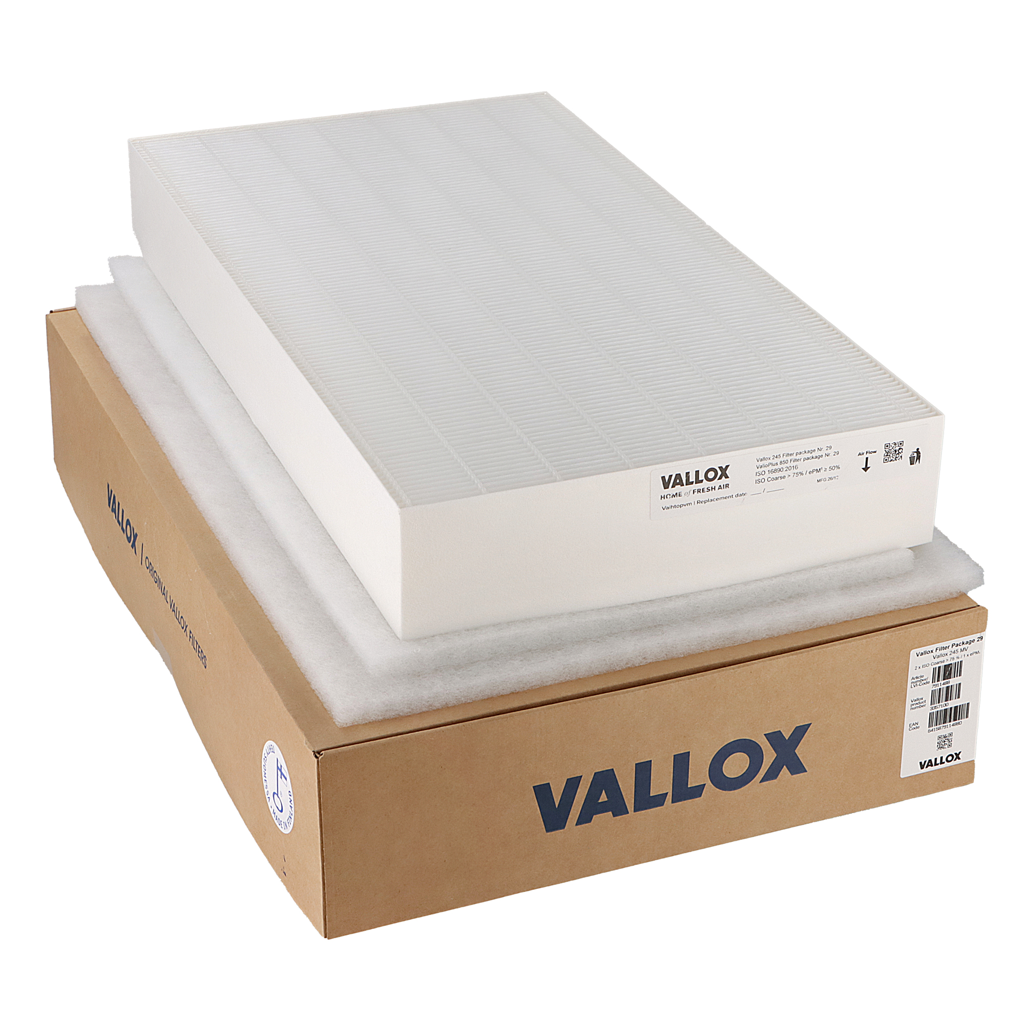 Vallox 245 MV / ValloPlus 850 Filterset Nr. 29 G4+G4+F7 (Original) 455x701x20 + 701x379x20 + 701x379x96
