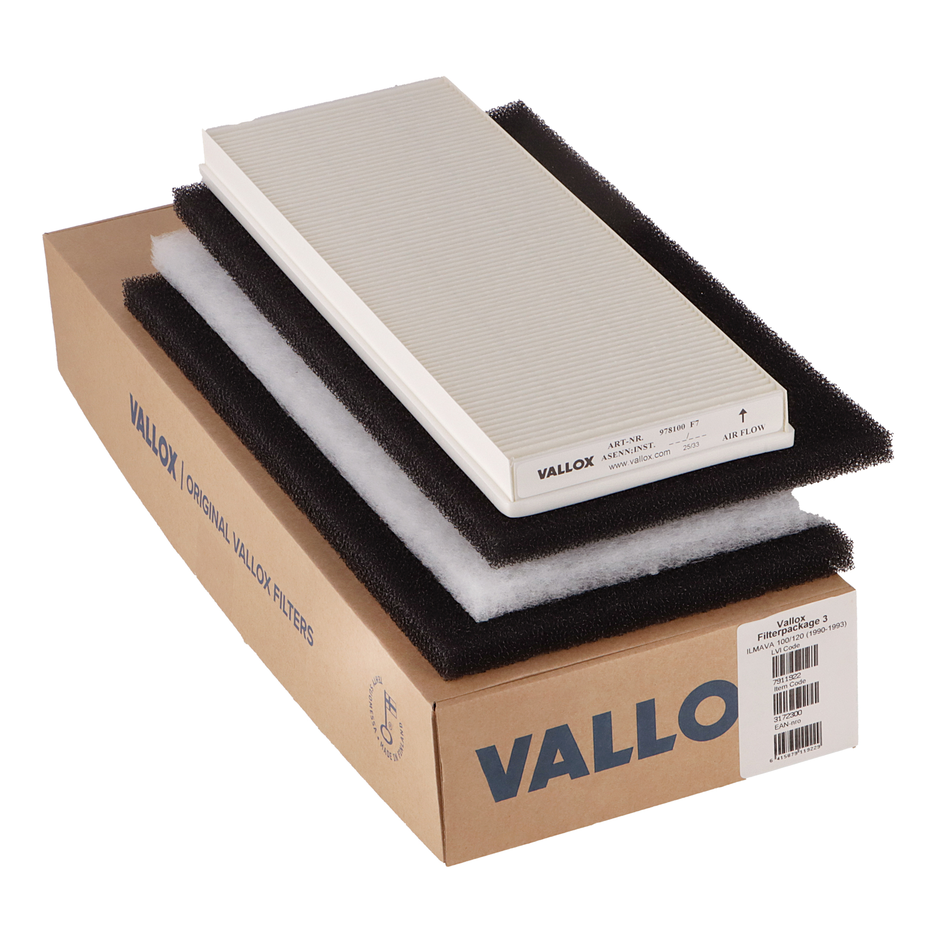 Vallox ILMAVA 100/120 (1990–1993) Filterset Nr. 3 G1+G1+G4+F7 (Original)